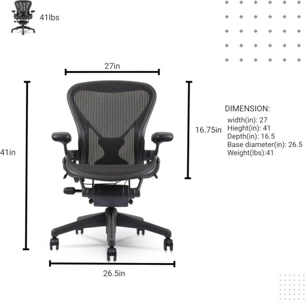 Aeron Chair by Herman Miller - Highly Adjustable Graphite Frame - with PostureFit - Carbon Classic (Medium) - Image 3
