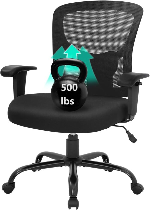 BestOffice Big and Tall Office Chair 500lbs Desk Chair Mesh Computer Chair with Lumbar Support Wide Seat High Back Task Executive Ergonomic Chair for Home Office (Black) - Image 4