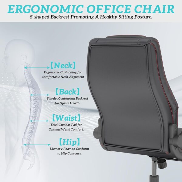GYI High Back Executive Office Chair, Big and Tall Office Desk Chair 400LBS with Lumbar Support, Flip-up Armrests, Rubber Wheels, Black - Image 8