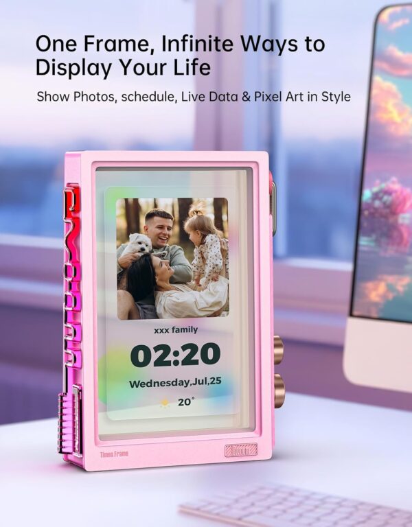 Divoom Times Frame-10.1" Digital Picture Frame Transparent IPS with RGBLED Rotary Knob WiFi 64GB 400+Clock Faces Widget 50+API Feeds Gift Mode Pixel Art Community Personalized Display (Pink) - Image 7