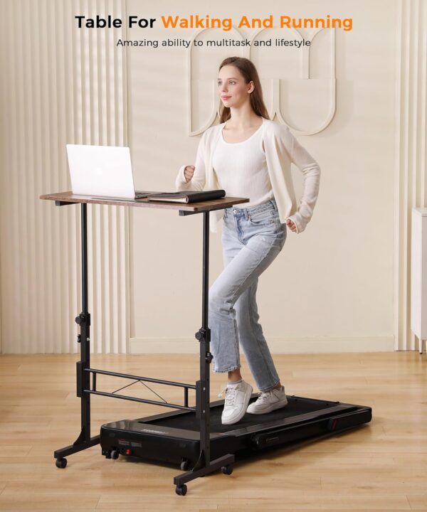 Standing Desk Adjustable Height, Mobile Stand Up Desks with Wheels Small Computer Desks Rolling Desk, Portable Laptop Desks Rustic Standing Table Sit Stand Home Office Desks 16"x31.5" Height 27"-43.5" - Image 7