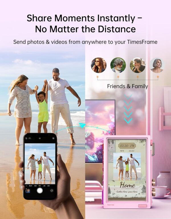 Divoom Times Frame-10.1" Digital Picture Frame Transparent IPS with RGBLED Rotary Knob WiFi 64GB 400+Clock Faces Widget 50+API Feeds Gift Mode Pixel Art Community Personalized Display (Pink) - Image 6