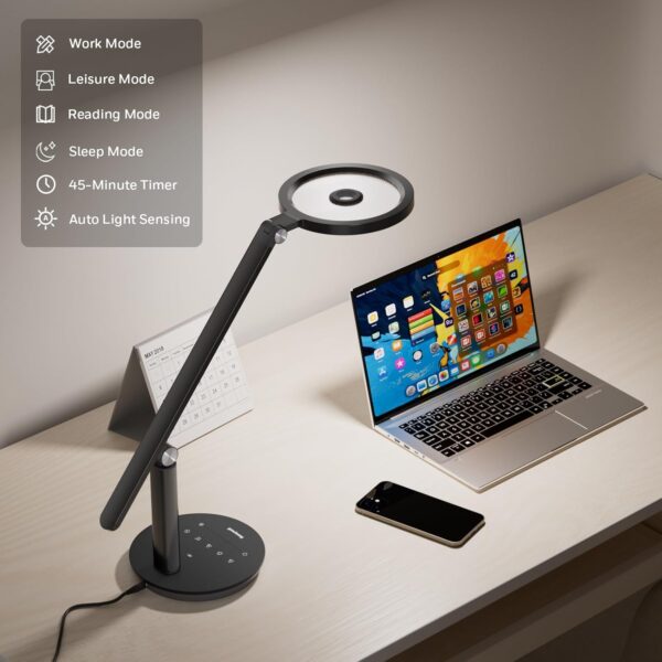 Honeywell Desk Lamp for Home Office, H6 Sunturalux™ Eye-Caring Led Desk Light, 800LM Dimmable Desk Lamp with Timer, Touch Control Tall Desk Reading Light, Table Lamp for Circle Webcam, Study, Bedroom - Image 5