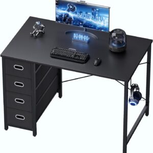 Pamray 40 Inch Computer Desk with 4 Drawers Small Office Desk for Home Bedroom Study Writing Simple Modern Computer Table Black