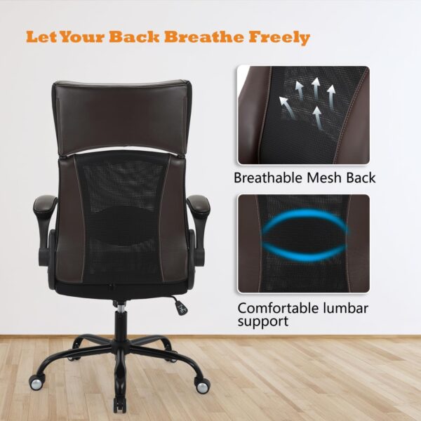 Home Office Chair, Ergonomic Desk Chair with Faux PU Leather Executive Computer Chair-Adjustable Lumbar Support,Headrest, Armrest, Height for Home Office Gaming, Brown - Image 7