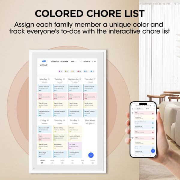 21.5 Inch Smart Digital Calendar, Wall Electronic Calendar, 1920 * 1080 IPS Full HD Touch Screen Display for Family Meal Planner Support - Streamline Household Organization - Image 4