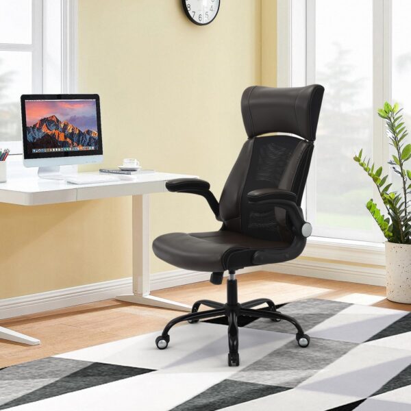 Home Office Chair, Ergonomic Desk Chair with Faux PU Leather Executive Computer Chair-Adjustable Lumbar Support,Headrest, Armrest, Height for Home Office Gaming, Brown - Image 3