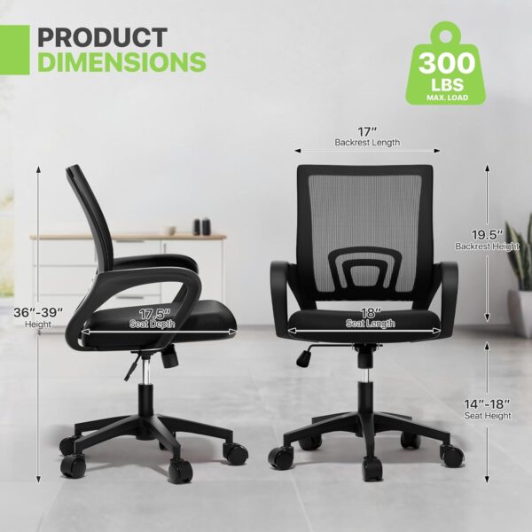 Magshion Mesh Office Computer Chair 20pcs, Ergonomic Desk Office Chairs, Adjustable Rolling Desk Chair with Lumbar Support & Comfy Armrest for Gaming, Work, Study, 300 Lbs Capacity, Black - Image 3