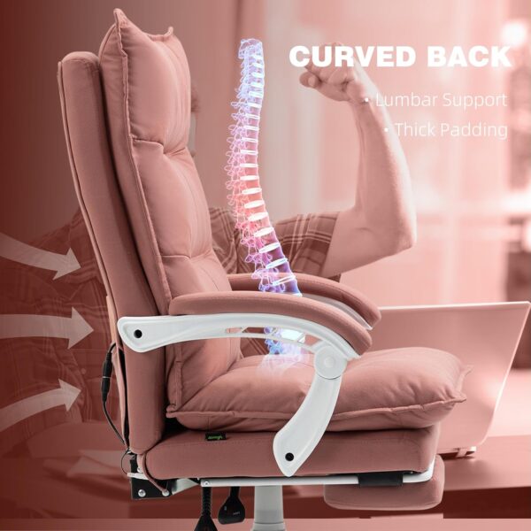Vinsetto Massage Office Chair with 6 Vibration Points, Executive Computer Desk Chair, Heated Reclining Chair with Footrest, Armrest, Double Padding - Pink - Image 5
