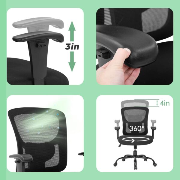 BestOffice Big and Tall Office Chair 500lbs Desk Chair Mesh Computer Chair with Lumbar Support Wide Seat High Back Task Executive Ergonomic Chair for Home Office (Black) - Image 6
