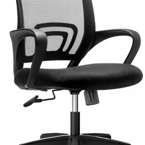 Office Chair with Ergonomic Mid Back Cushion Lumbar Support Adjustable Swivel Rolling Computer Gaming Desk Chair Comfy Mesh Seat Wheels Home Executive Use (1, All Black)