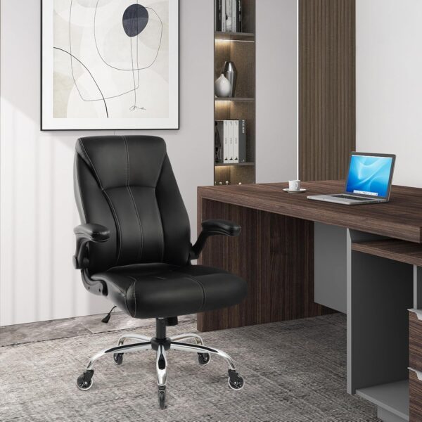 Big and Tall Office Chair for Heavy People 400lb, Executive Desk Computer Chair Adjustable Flip-up Armrests, PU Leather Swivel Task Chair with Ergonomic High Back and Lumbar Support - Image 2