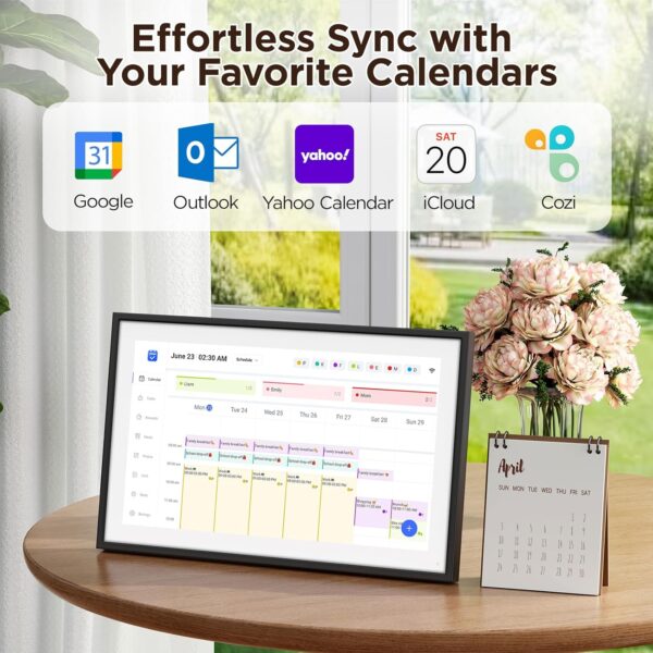 LOOFII 15.6" Smart Digital Calendar – 1920×1080 Full HD Touchscreen Family Planner & Calendar with Chore Chart & Meal Planner, Wall-Mountable (Black White) - Image 2
