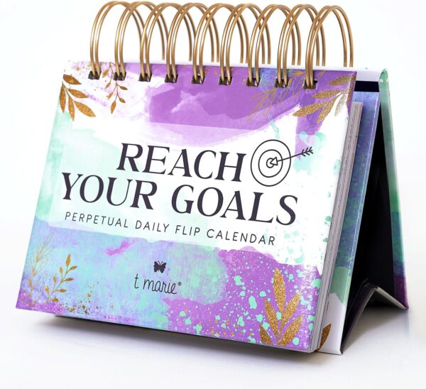 Reach Your Goals Daily Desk Calendar - Motivational Gift and Positive Affirmations for Women - Perpetual Calendar, Cute Office Decor, Gratitude and Self Care Gifts for Women, Inspirational Desk Accessories