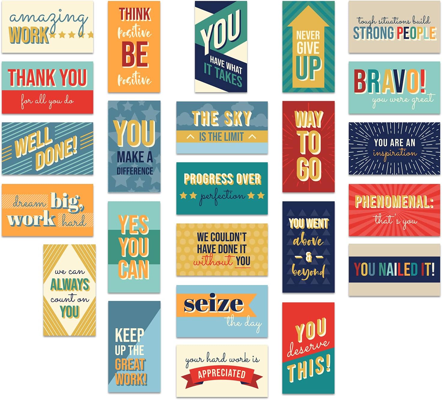 Canopy Street Colorful Gratitude Encouragement Cards / 50 Motivational Kindness Cards / 25 Inspirational Quote Designs For Employees And Students / 2" x 3.5" Flat Mini Card