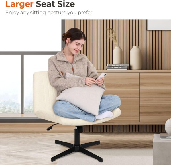 NEO CHAIR Criss Cross Chair No Wheels Armless Cross Legged Office Desk Wide Comfy Vanity Makeup Chair Adjustable Computer Task for Home Office Fabric (Beige) - Image 3