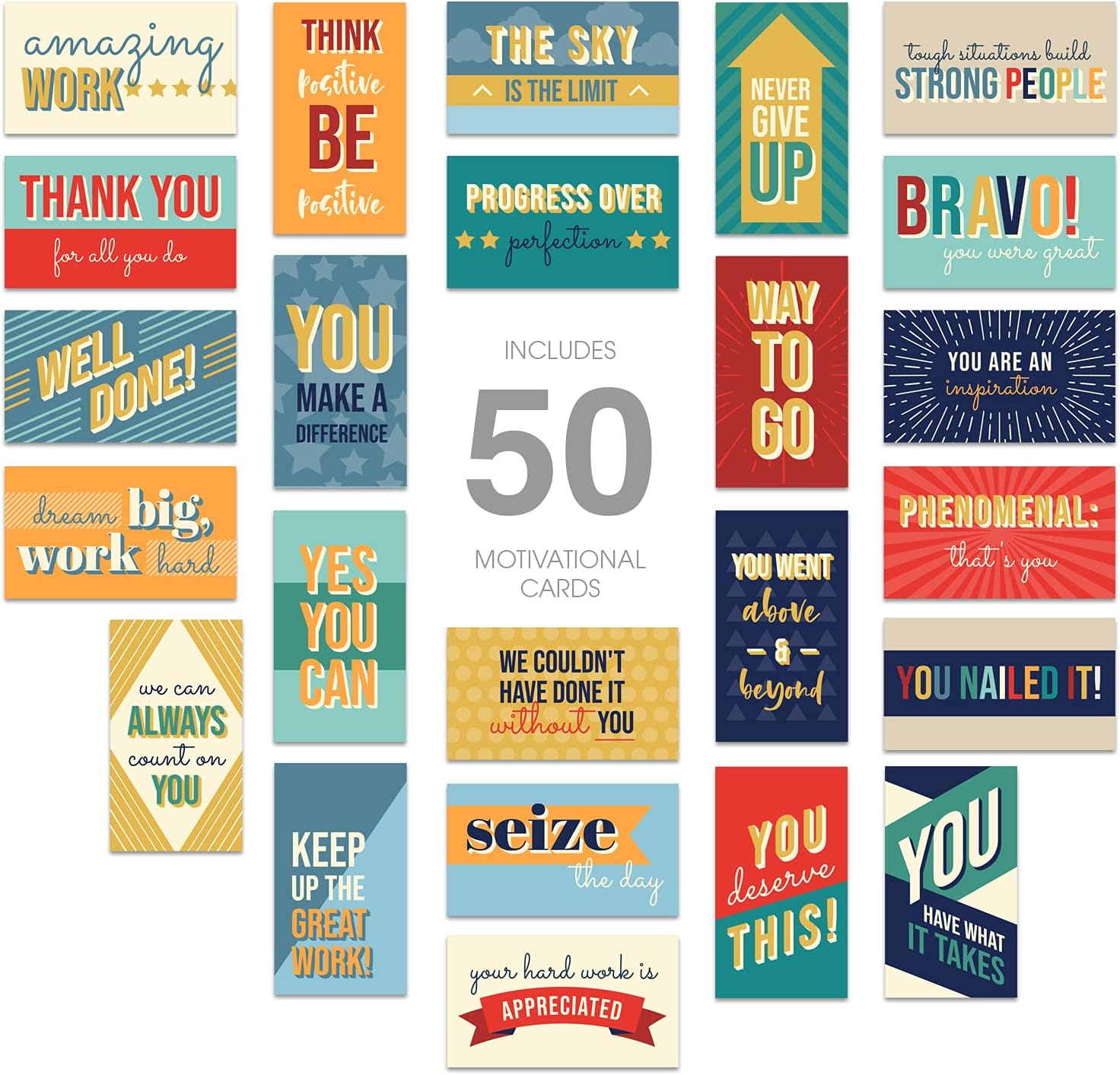 Canopy Street Colorful Gratitude Encouragement Cards / 50 Motivational Kindness Cards / 25 Inspirational Quote Designs For Employees And Students / 2" x 3.5" Flat Mini Card - Image 3