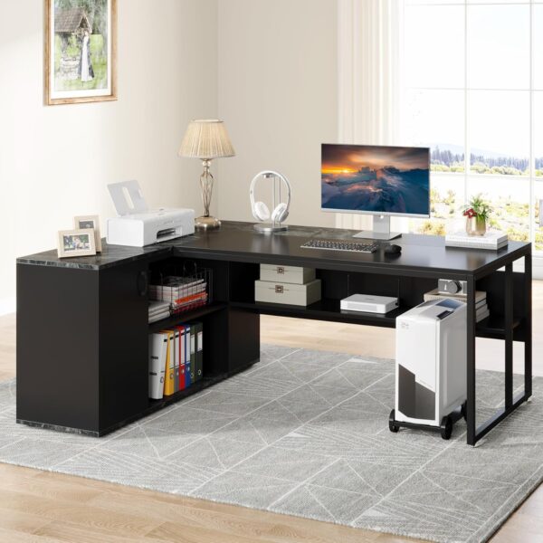 Tribesigns 71 inch Executive Desk, L Shaped Desk with Cabinet Storage, Executive Office Desk with Shelves, Business Furniture Set Workstation for Home Office, Black - Image 6