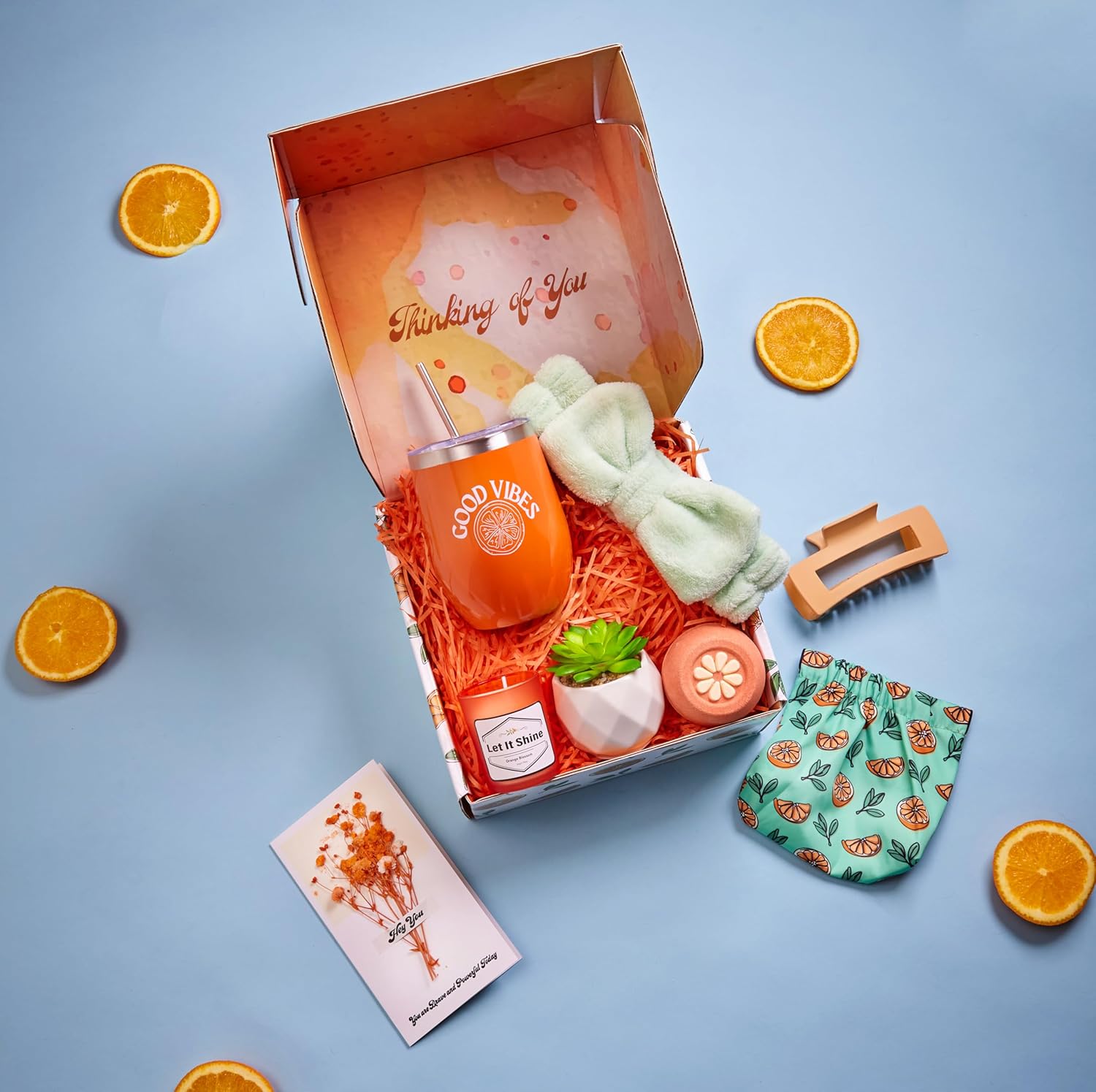 Sunny&Wise Orange Themed Gift Baskets for Women - Designed in USA - Care Package, Self Care Gifts, Get Well Soon, Thinking of You - Image 7