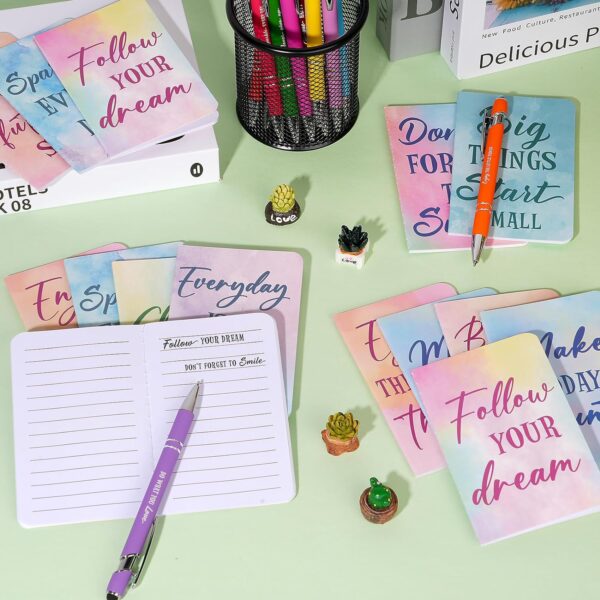 96 Pcs Watercolor Bulk Motivational Pens Inspirational Notepads Set, Pocket Motivational Quote Notebooks Ballpoint Pens, Mini Journals Gift Set for Kids Students Teachers School Office Prizes Supplies - Image 6