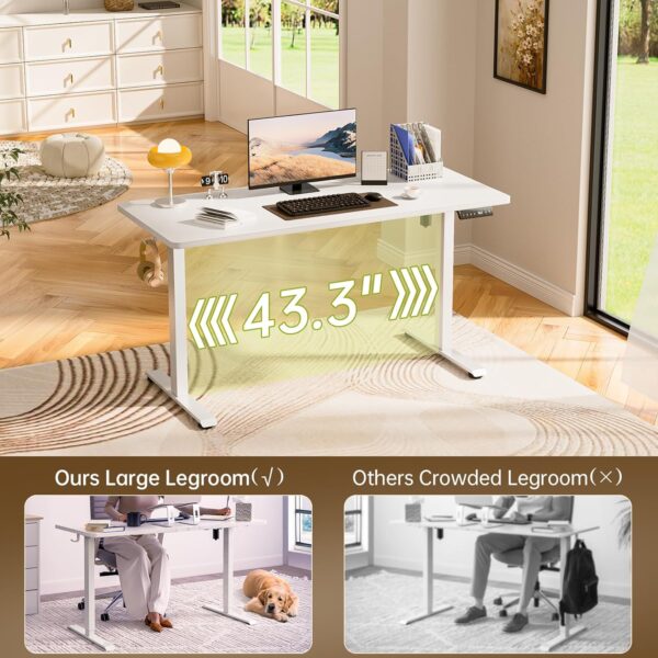 Veken 55 Inch Large Electric Standing Desk, 4 Memory Heights Adjustable,Sit to Stand Up, Work Home Office Computer Table for Study, Walking Pad, Writing, and Games, Wooden Desktop Desks, White - Image 8