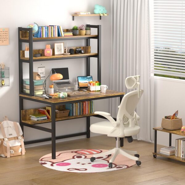 Aquzee Computer Desk with Hutch, 47“W x 23.6" D Desk with Shelves, Tall Home Office Desk with Bookshelf, Metal Legs Study Table with Upper Storage Shelf for Study Writing/Workstation - Image 8