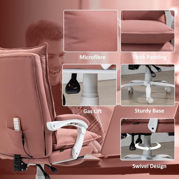 Vinsetto Massage Office Chair with 6 Vibration Points, Executive Computer Desk Chair, Heated Reclining Chair with Footrest, Armrest, Double Padding - Pink - Image 8