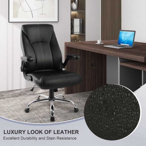 Big and Tall Office Chair for Heavy People 400lb, Executive Desk Computer Chair Adjustable Flip-up Armrests, PU Leather Swivel Task Chair with Ergonomic High Back and Lumbar Support - Image 4