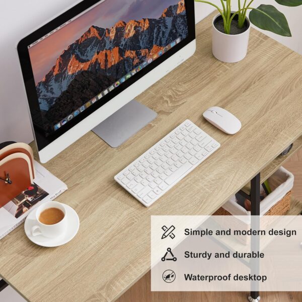 VECELO 43 Inch Computer Desk Writing Study Work Office Table Modern Desk with Shelves Wooden Desk for Home Bedroom,Oak Desk - Image 7