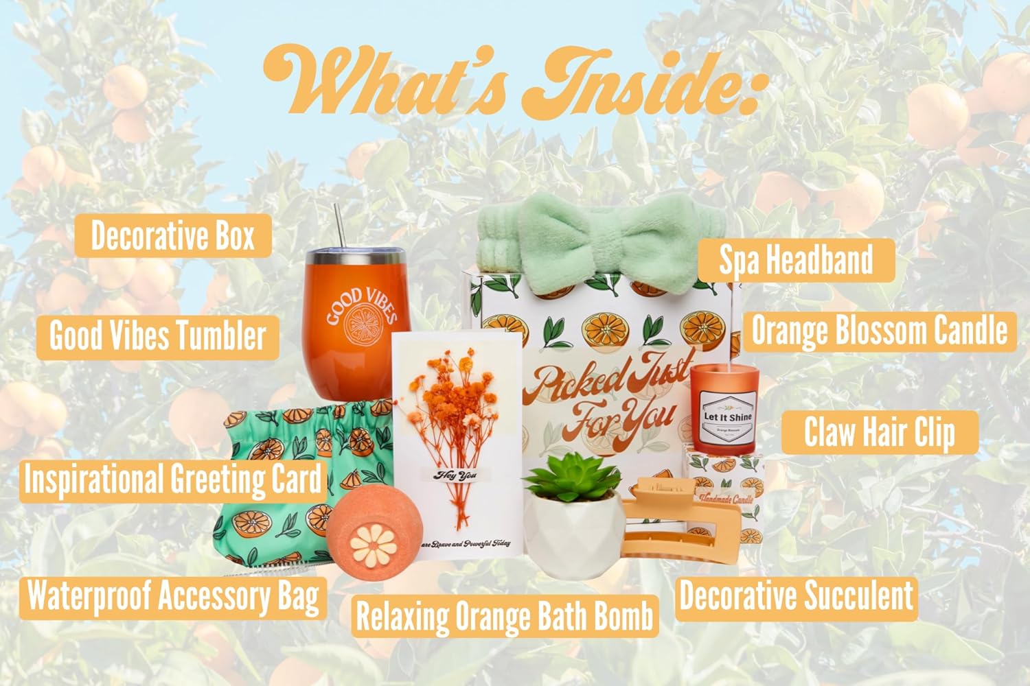 Sunny&Wise Orange Themed Gift Baskets for Women - Designed in USA - Care Package, Self Care Gifts, Get Well Soon, Thinking of You - Image 2