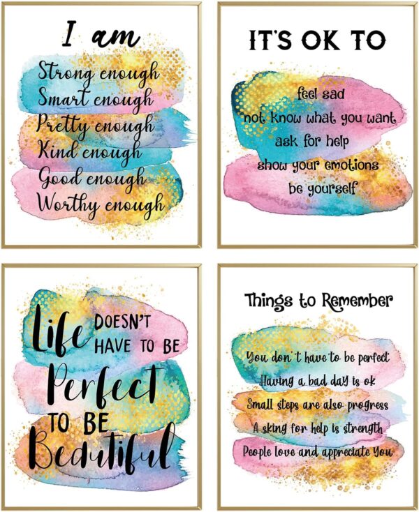 Inspiring Positive Affirmations Quotes Wall Decor, Encouraging Self Improvement Motivational Quotes Wall Art Prints, Uplifting Gifts For Women Teen Girls Art Posters, Girls Bedroom Decor (8X10 in)