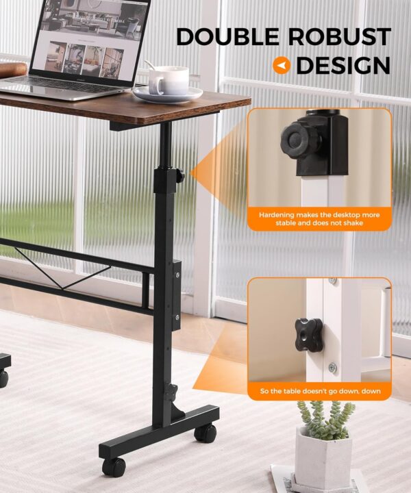 Standing Desk Adjustable Height, Mobile Stand Up Desks with Wheels Small Computer Desks Rolling Desk, Portable Laptop Desks Rustic Standing Table Sit Stand Home Office Desks 16"x31.5" Height 27"-43.5" - Image 4