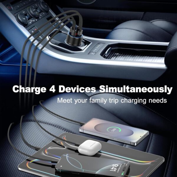 Car Phone Charger USB C,2Pack 4-Port 65W USB C Car Charger Fast Charging Multi Port Cigarette Lighter Adapter with Volt Meter,12V Type C Car Adapter for iPhone 16/16e/15 Pro Max,iPad,Samsung,Android - Image 5