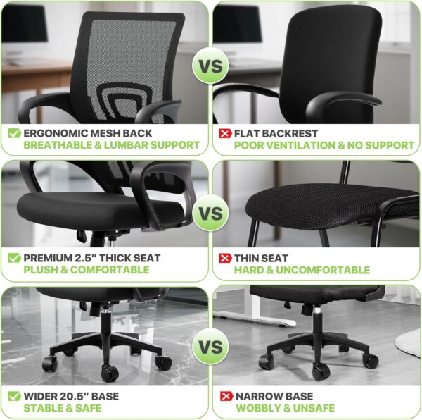 Magshion Mesh Office Computer Chair 20pcs, Ergonomic Desk Office Chairs, Adjustable Rolling Desk Chair with Lumbar Support & Comfy Armrest for Gaming, Work, Study, 300 Lbs Capacity, Black - Image 5