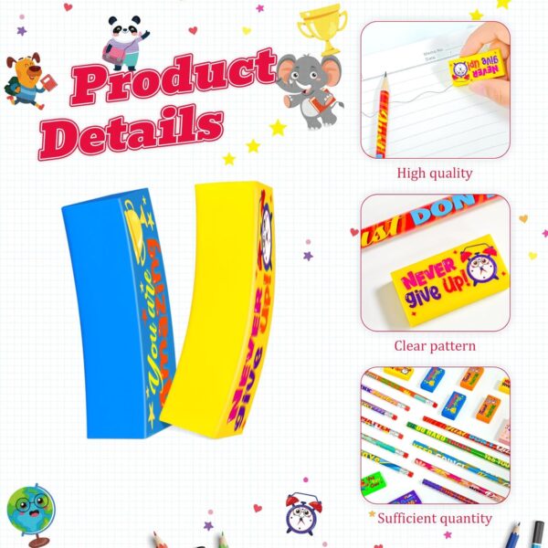 Cinrobiye 48 Pcs Inspirational Gifts Sets Back to School Motivational Quote Pencil Case Pouch Pencils Erasers for Teacher Prizes Goody Bag Filler School Party Favor Supplies (Inspirational) - Image 4