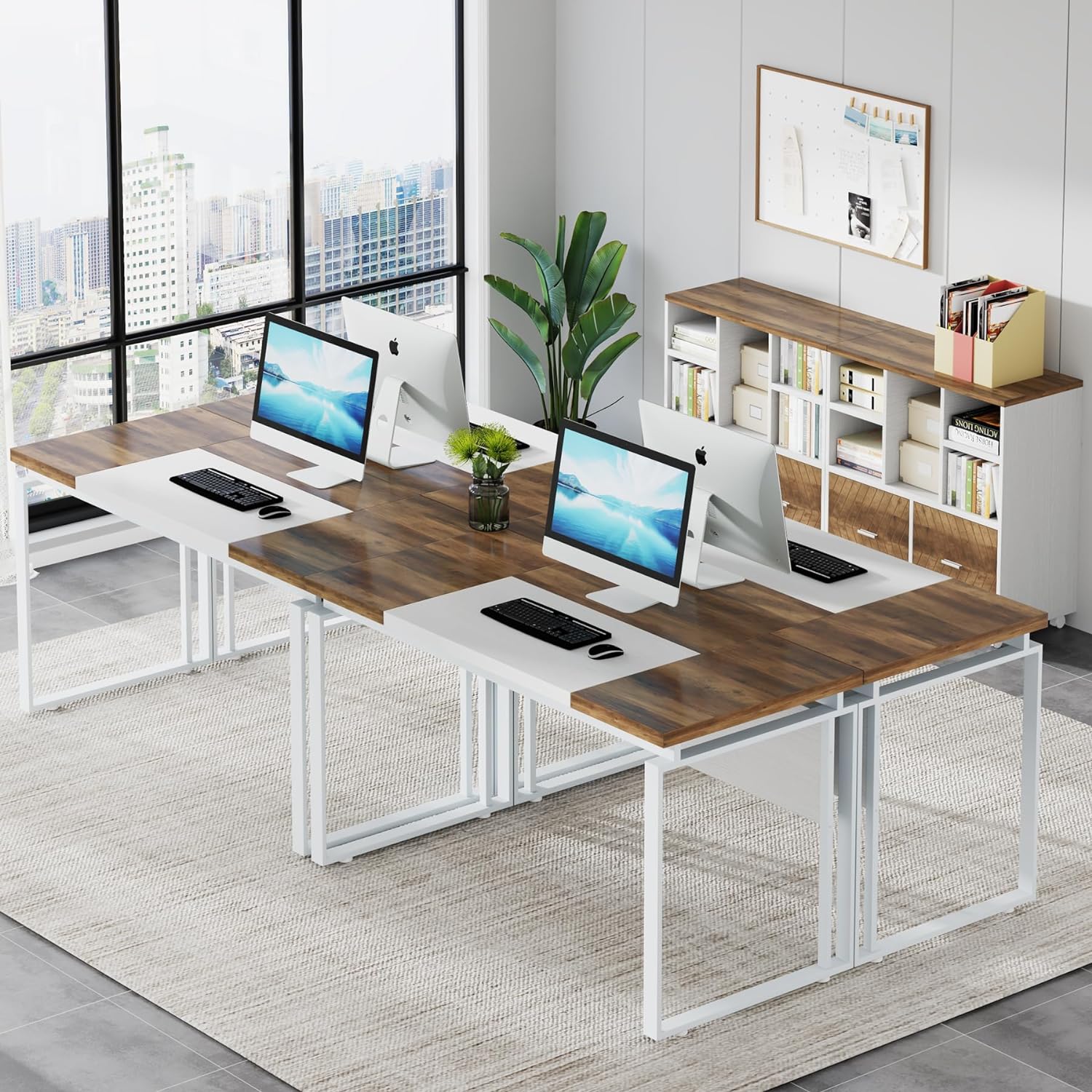 Tribesigns L-Shaped Executive Desk with Reversible File Cabinet, 63" Office Desk with Storage Drawers, Computer Desk Set (Oak Karo & White) - Image 4