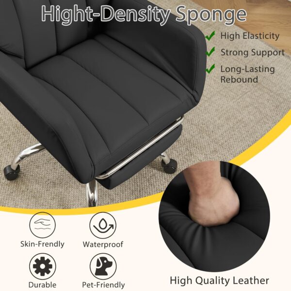 Ergonomic Cross Legged Office Chair with Footrest,Big and Tall Leather Executive Chair with Reversible Armrest,Lumbar Pillow and Wheels,135° Reclining Computer Wide Desk Chair for Home,Office (Black) - Image 5