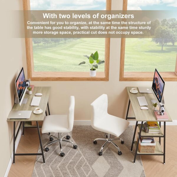 VECELO 43 Inch Computer Desk Writing Study Work Office Table Modern Desk with Shelves Wooden Desk for Home Bedroom,Oak Desk - Image 6