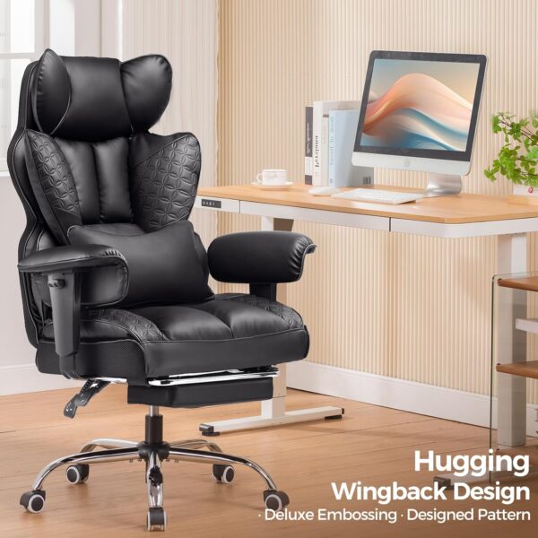 COMHOMA Big and Tall Office Chair 400LBS Wide Ergonomic Gaming Chair with Deluxe Embossing Designed Leather with Foot Rest,150°Reclining Adjustable Armrests Pocket Spring Back Support and Pillow - Image 3
