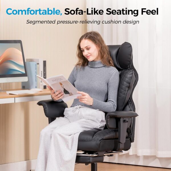COMHOMA Big and Tall Office Chair 400LBS Wide Ergonomic Gaming Chair with Deluxe Embossing Designed Leather with Foot Rest,150°Reclining Adjustable Armrests Pocket Spring Back Support and Pillow - Image 8