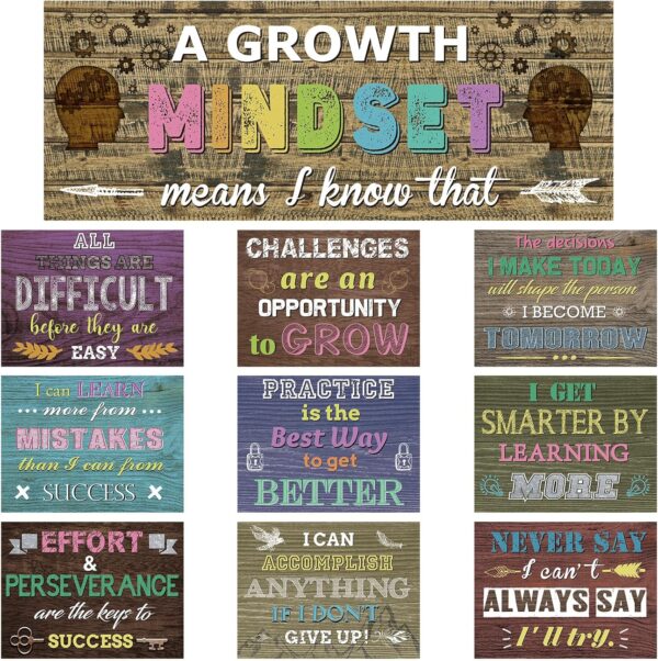 10 Pcs Growth Mindset Posters Home Sweet Classroom Inspirational Quotes Bulletin Board Display Motivational Educational Sayings Positive Wall Banner for Student School Farmhouse Classroom Decor