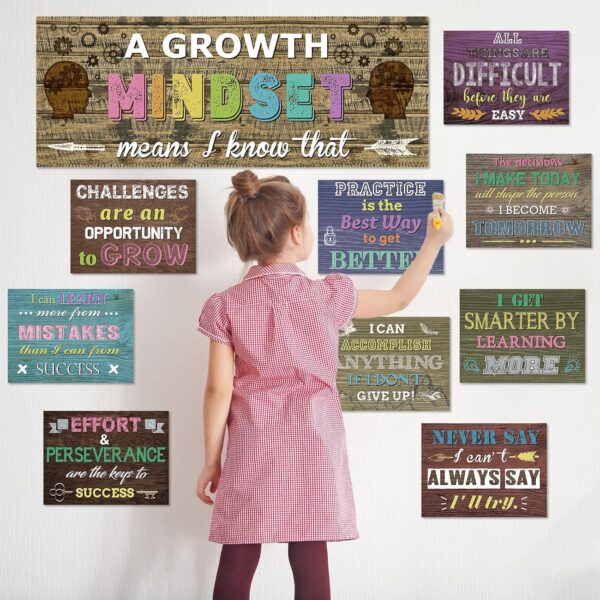 10 Pcs Growth Mindset Posters Home Sweet Classroom Inspirational Quotes Bulletin Board Display Motivational Educational Sayings Positive Wall Banner for Student School Farmhouse Classroom Decor - Image 5