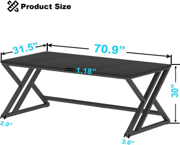 LVB 70.8" Black Computer Desk, Large Industrial Pc Study Home Office Desk, Long Modern Wood Gaming Work Writing Desk for 2 Person, Farmhouse Double Workstation Executive Desk with Storage in Bedroom - Image 2