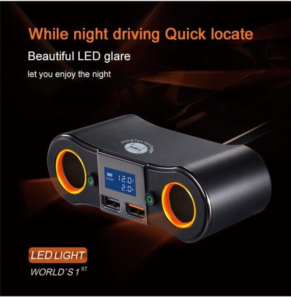 2 Socket Cigarette Lighter Splitter Dual USB Quick Car Charger Adapter with LED Voltage Display and on/Off Switch for iPhone - Image 4