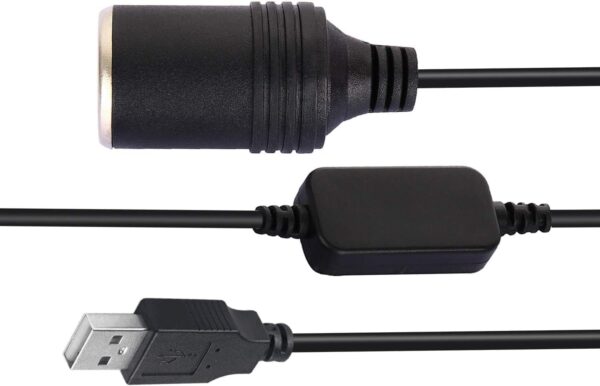 USB A Male to 12V Car Cigarette Lighter Socket Female Converter Adapter Cord for Car Cigarette Lighters Driving Recorder Electronic Dog Car Charger-Black (60cm/1.96ft) - Image 3