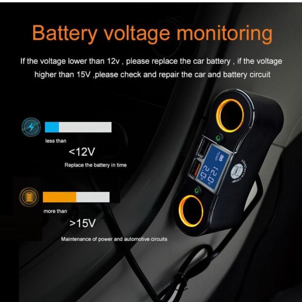 2 Socket Cigarette Lighter Splitter Dual USB Quick Car Charger Adapter with LED Voltage Display and on/Off Switch for iPhone - Image 7