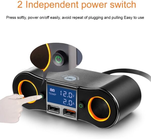 2 Socket Cigarette Lighter Splitter Dual USB Quick Car Charger Adapter with LED Voltage Display and on/Off Switch for iPhone - Image 6