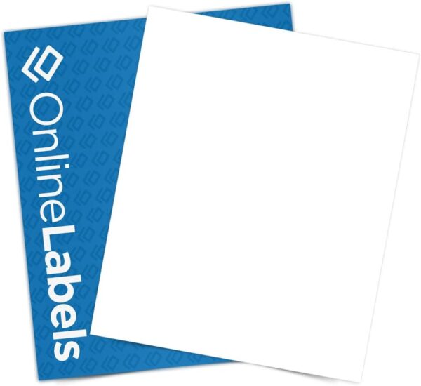 Waterproof Sticker Paper, 100 Sheets, White Matte Vinyl-Like, 8.5" x 11" Full Sheet Label, Works with Inkjet Printers Only, Compatible with Electronic Cutting Machines, OL177WJ, OnlineLabels