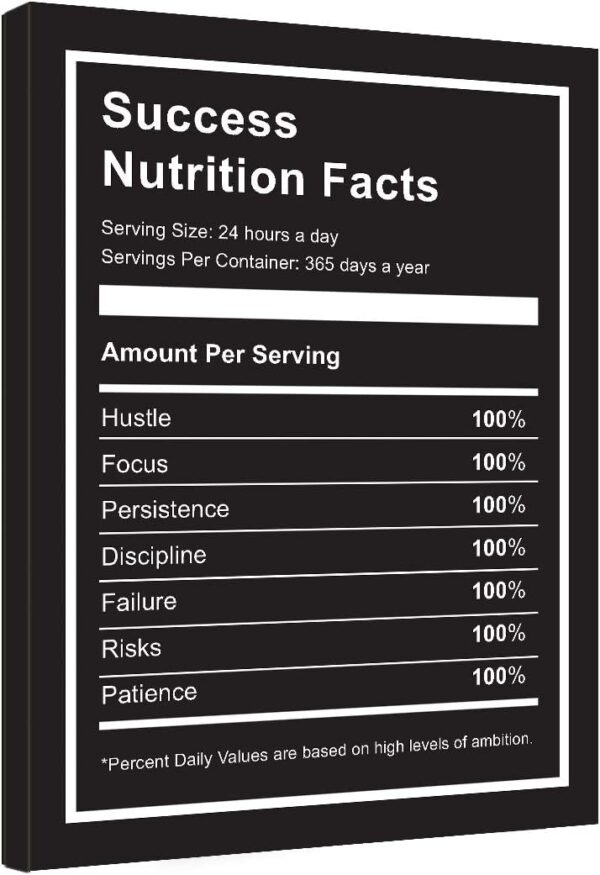 Vijf Arte Success Nutrition Facts Inspirational Canvas Wall Art -Motivational Entrepreneur Quotes Poster Print -Modern Picture Painting Framed for Living Room Office Wall Decor-12" x 16"inch