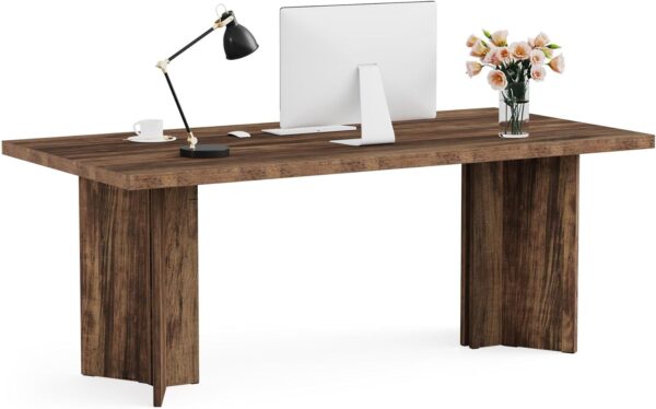 Tribesigns 63-inch Executive Desk, Vintage Office Computer Desk with Large Tabletop, Farmhouse Wood Writing Conference Table Workstation for Home Office, Study, Dark Brown - Image 9